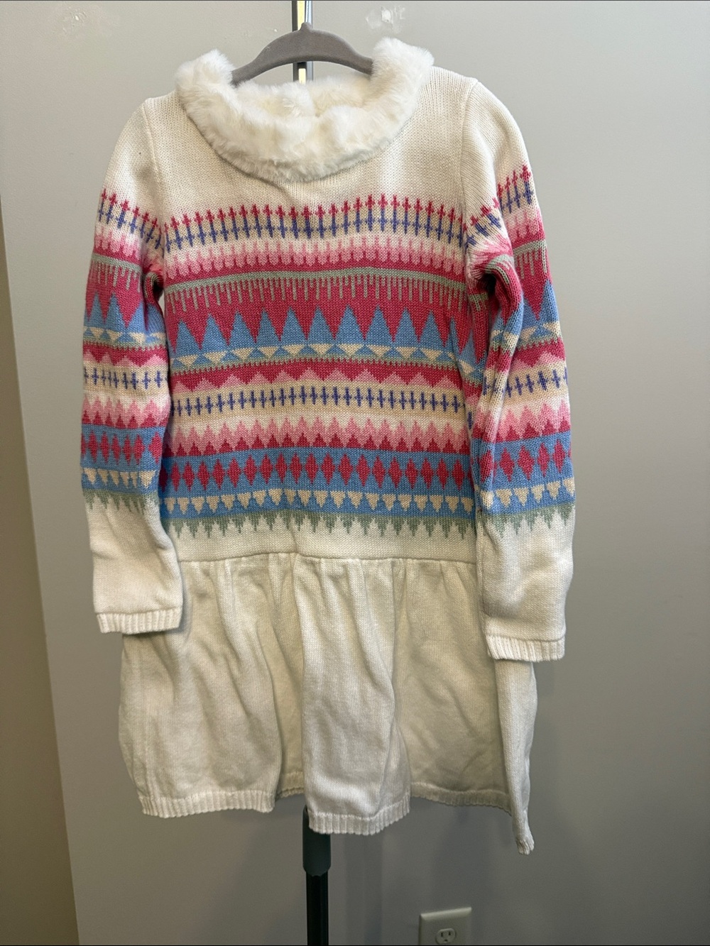Gymboree Cream Fair Isle Sweater Dress with Pink & Blue Accents